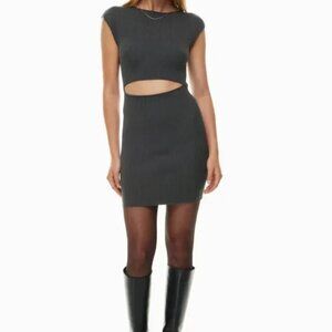 Aritzia cutout knit mini dress - coal grey - size M